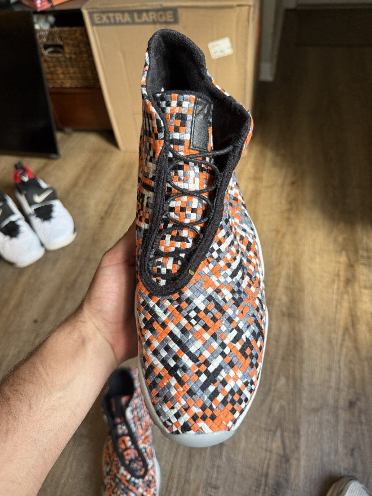 Size 14 - Jordan Future Premium Easter Orange Black Suede