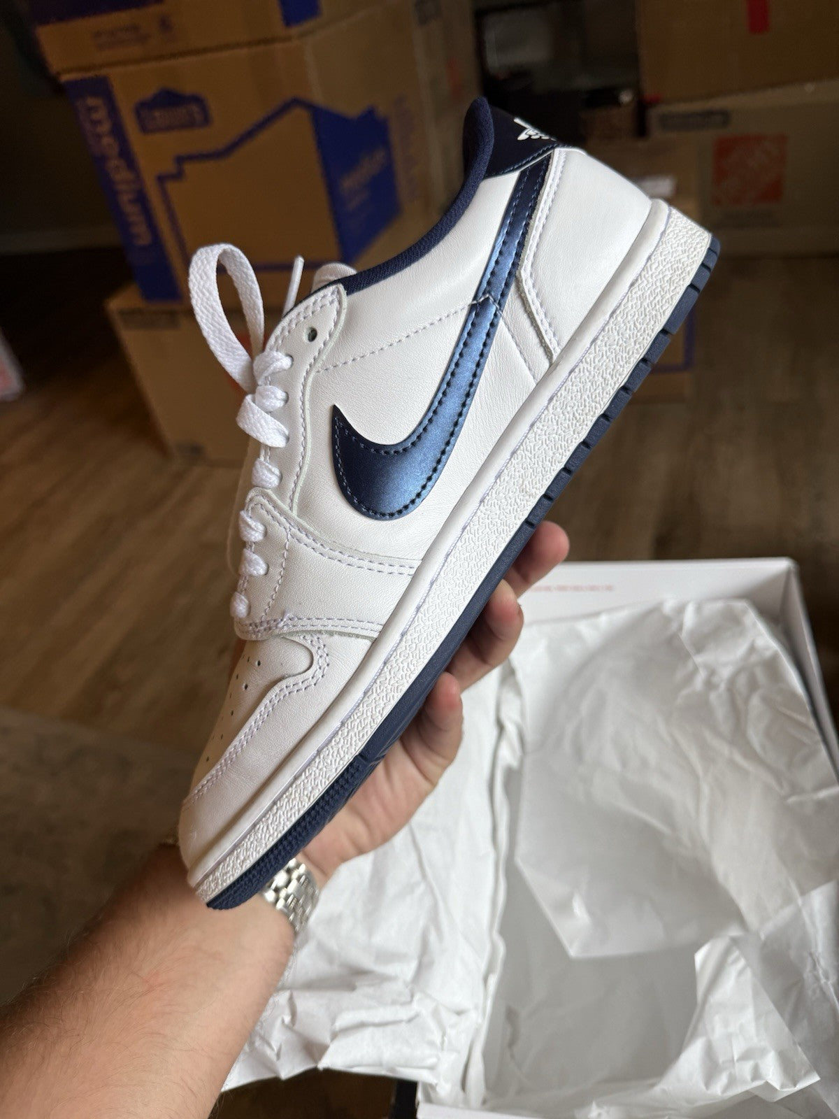 Size 8 - Nike Air Jordan 1 Low Retro ‘85 Metallic Navy White