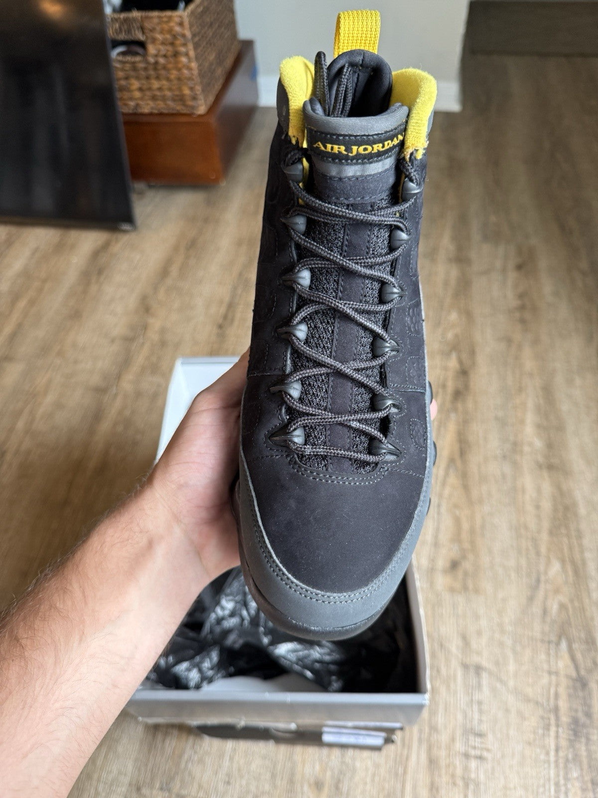 Size 8.5 - Jordan 9 Retro Dark Charcoal University Gold