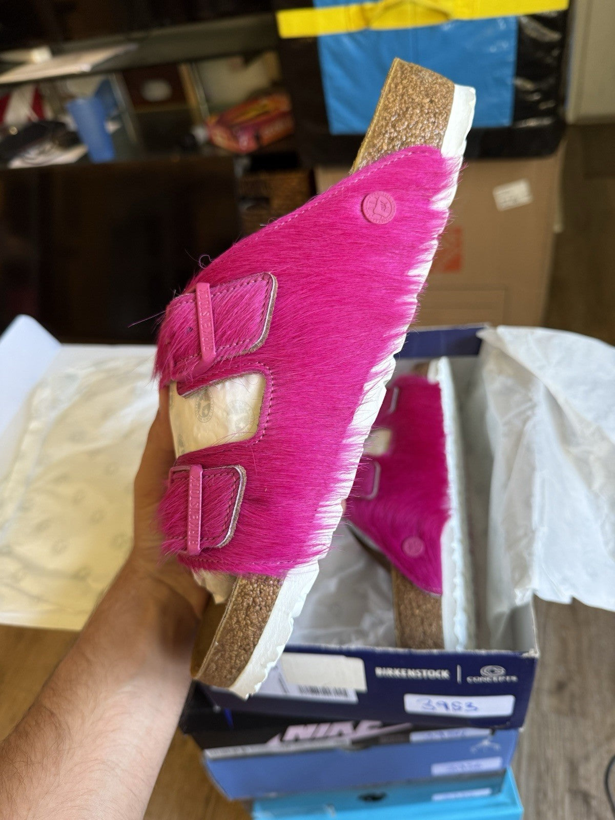 Size 13 - Birkenstock Arizona Hairy Sandal Hyper Pink Concepts (46EU)