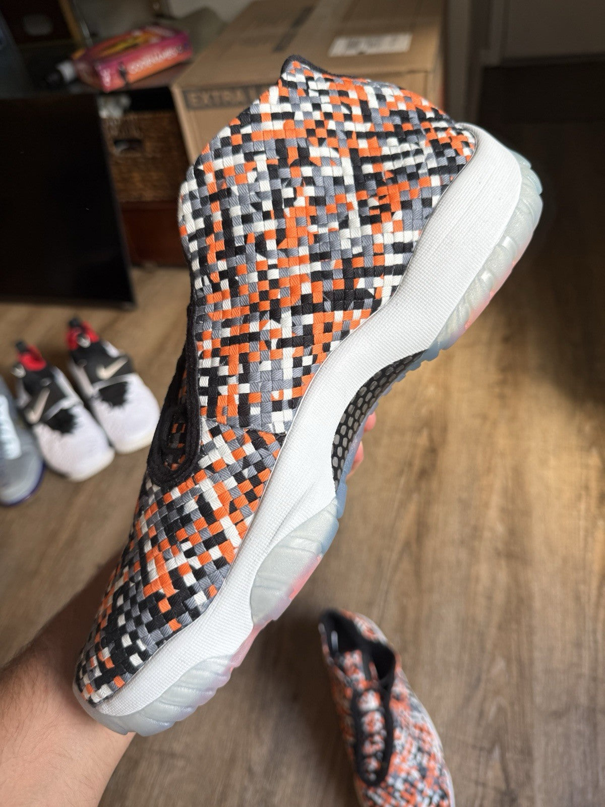 Size 14 - Jordan Future Premium Easter Orange Black Suede