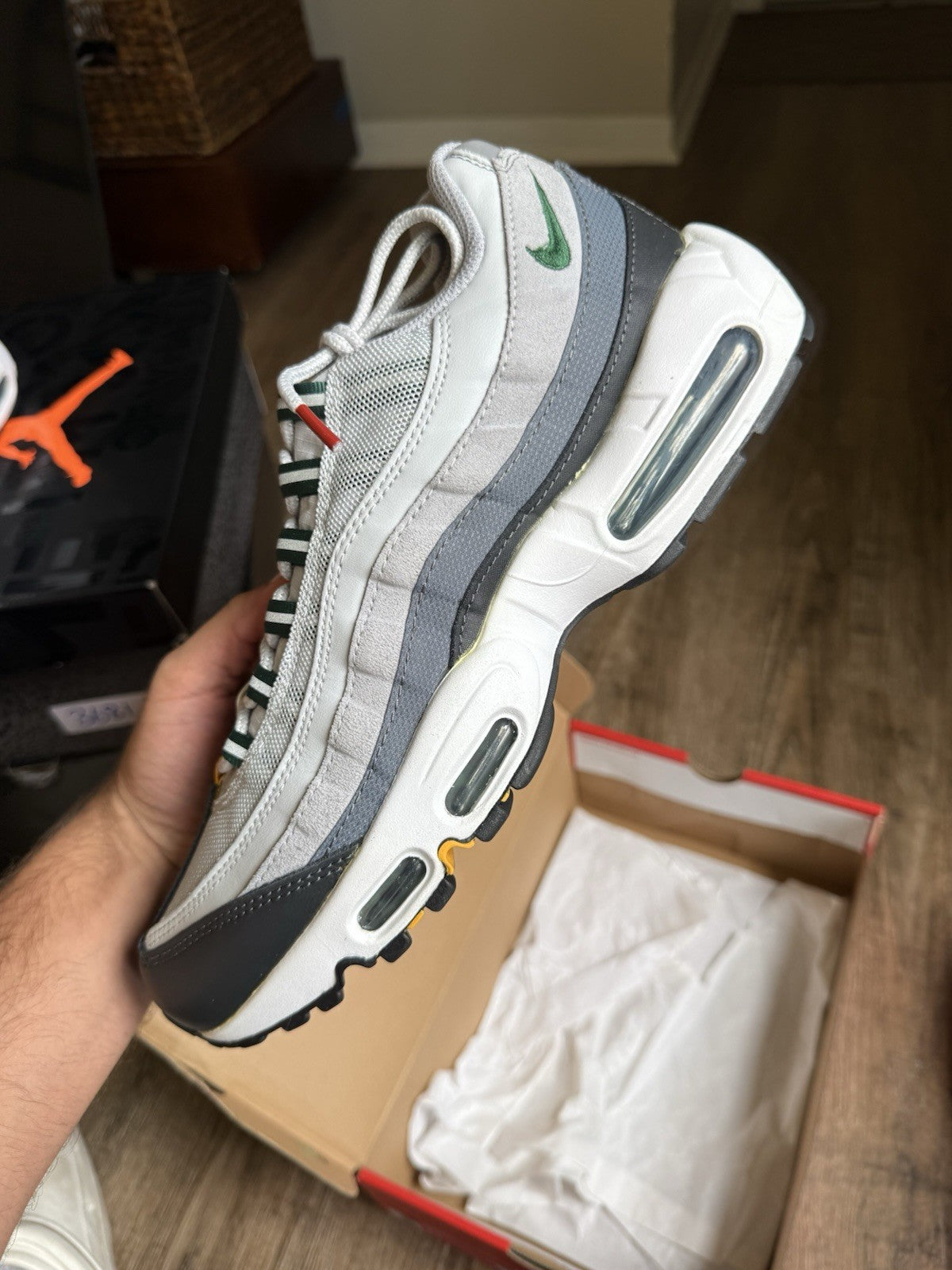 Size 11 - Air Max 95 Prep School Pure Platinum Gorge Green