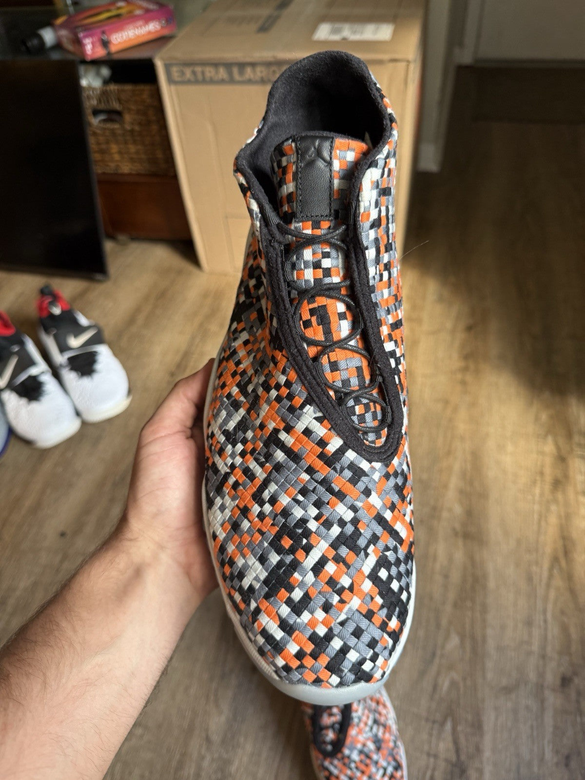 Size 14 - Jordan Future Premium Easter Orange Black Suede