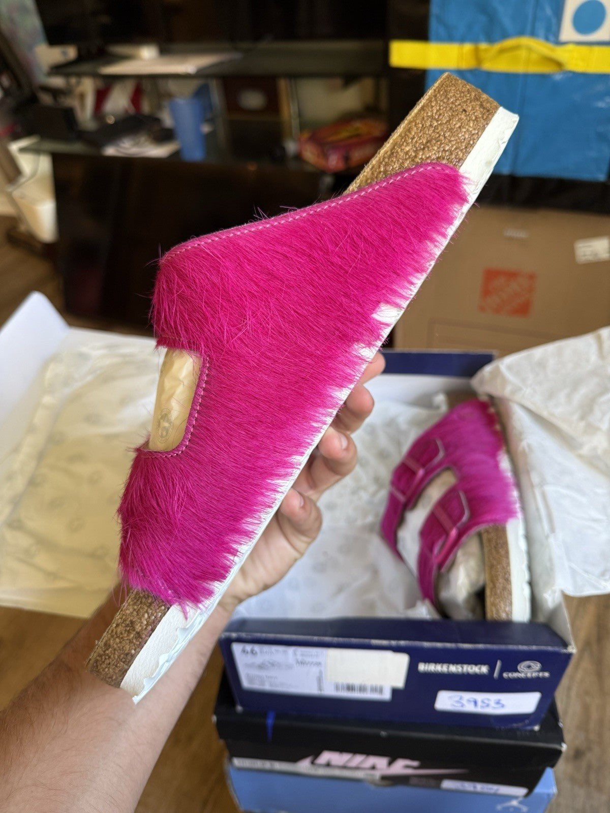Size 13 - Birkenstock Arizona Hairy Sandal Hyper Pink Concepts (46EU)