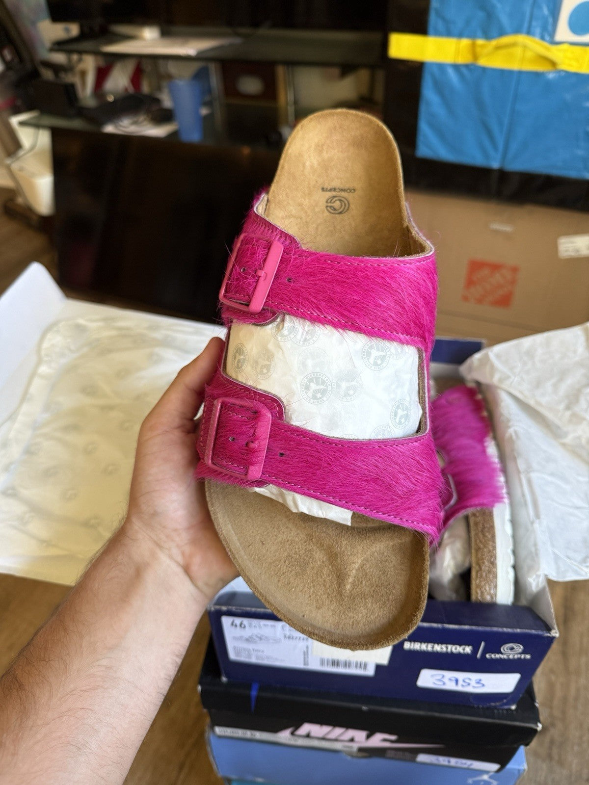 Size 13 - Birkenstock Arizona Hairy Sandal Hyper Pink Concepts (46EU)