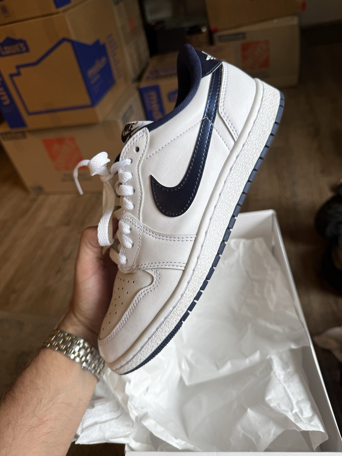 Size 8 - Nike Air Jordan 1 Low Retro ‘85 Metallic Navy White