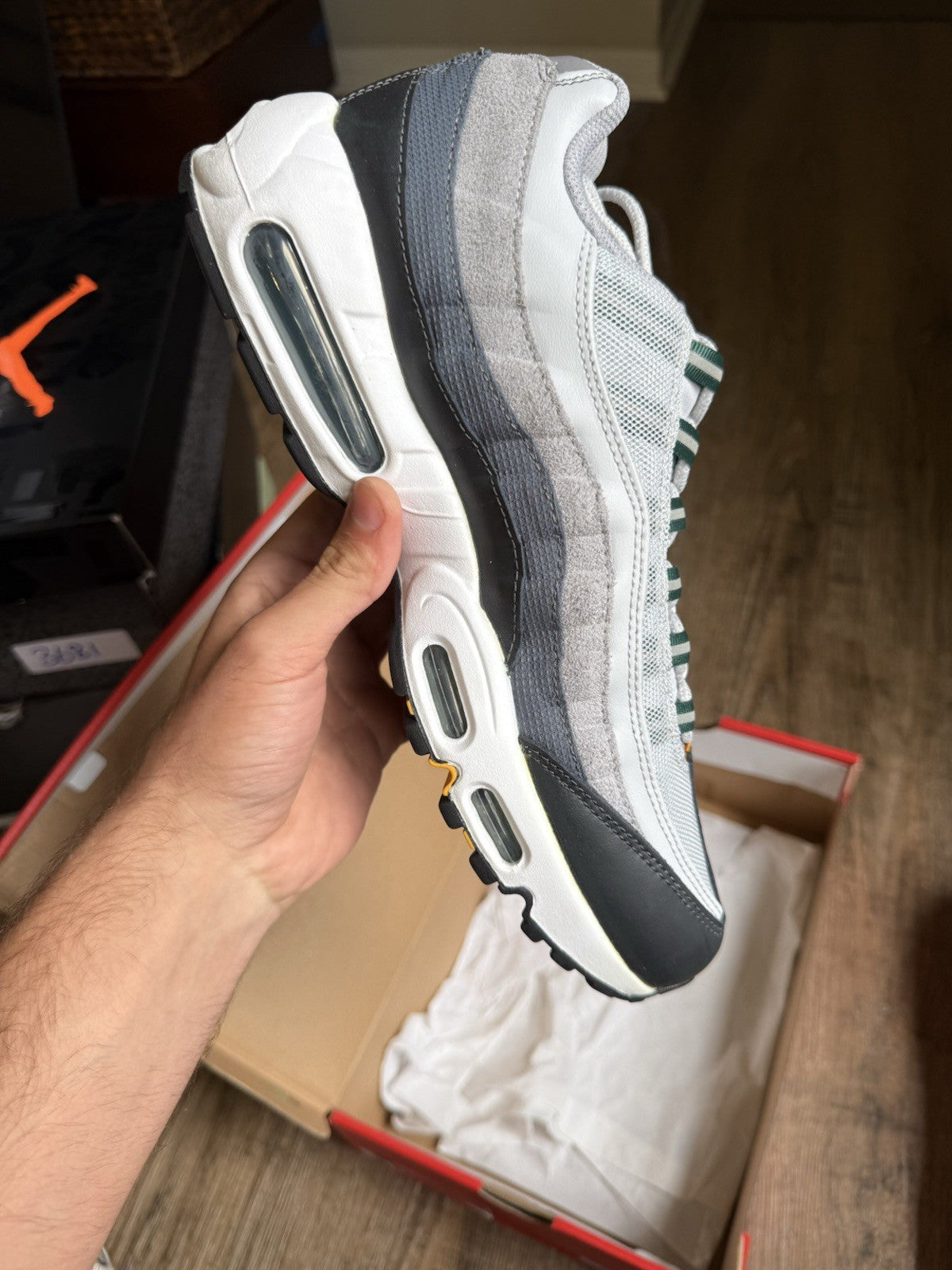 Size 11 - Air Max 95 Prep School Pure Platinum Gorge Green