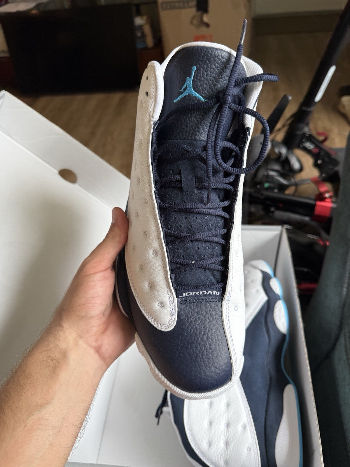 Size 11.5 - Jordan 13 Obsidian Powder White