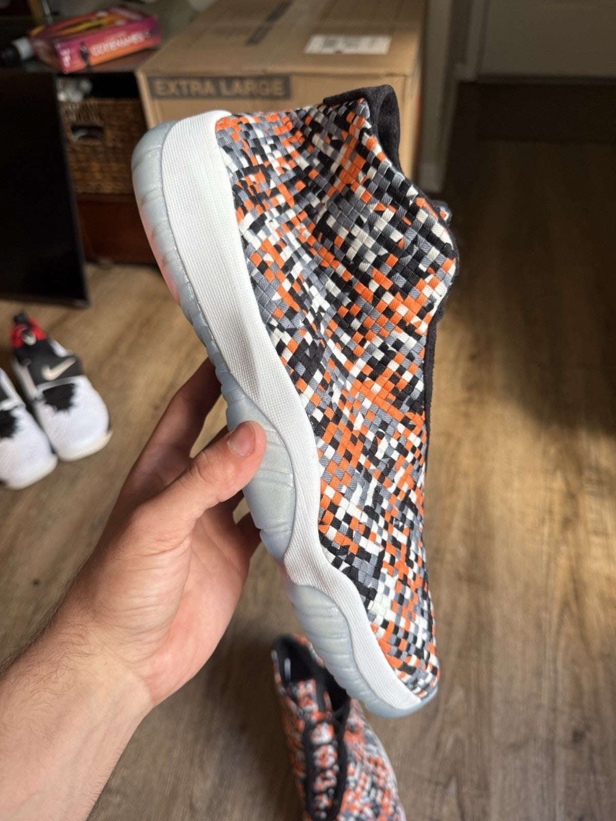 Size 14 - Jordan Future Premium Easter Orange Black Suede