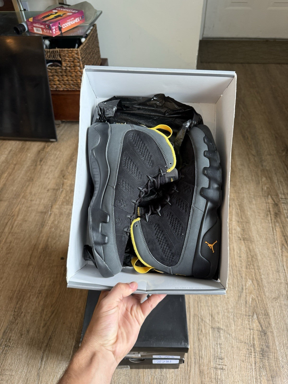 Size 8.5 - Jordan 9 Retro Dark Charcoal University Gold