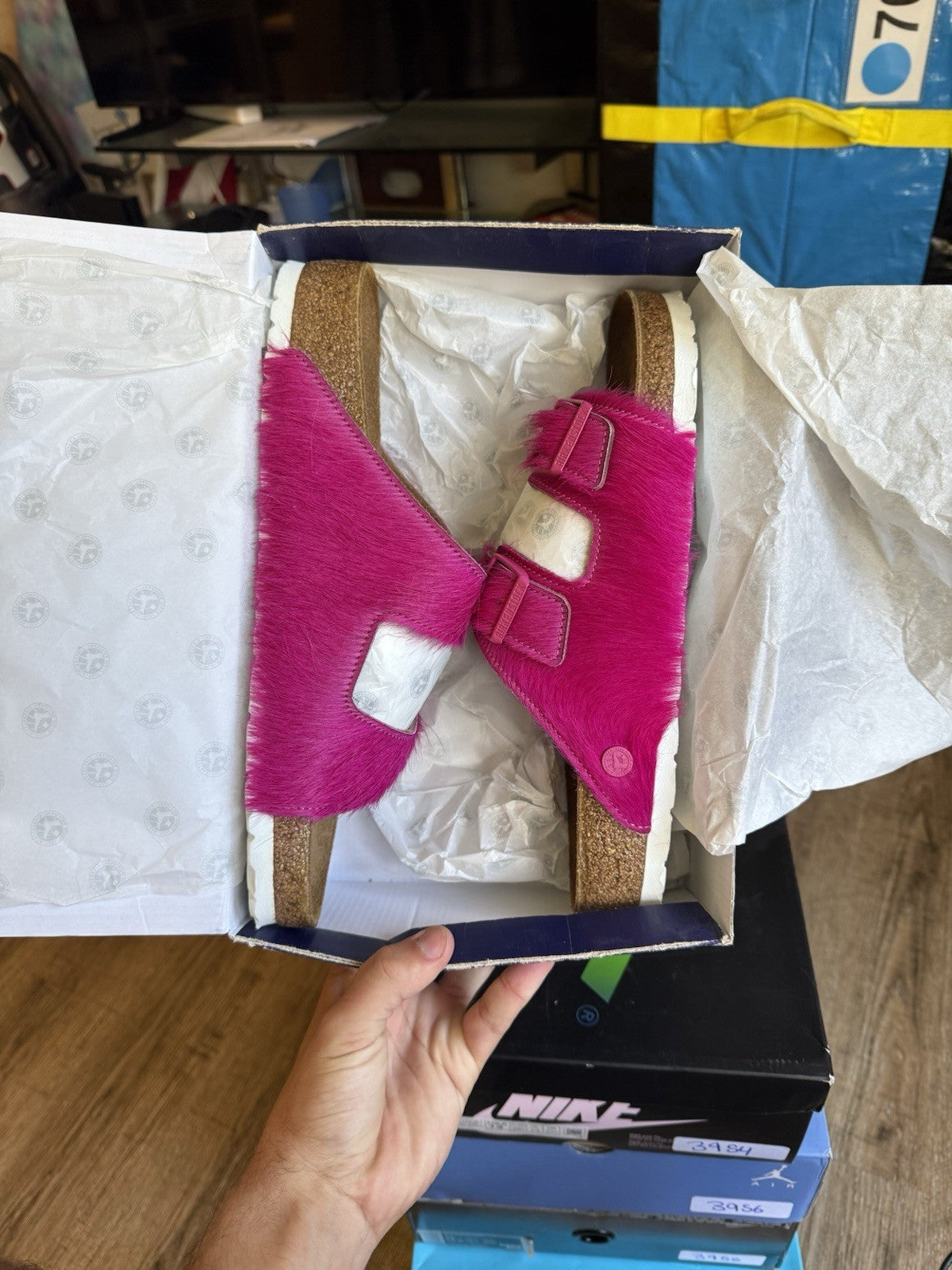 Size 13 - Birkenstock Arizona Hairy Sandal Hyper Pink Concepts (46EU)