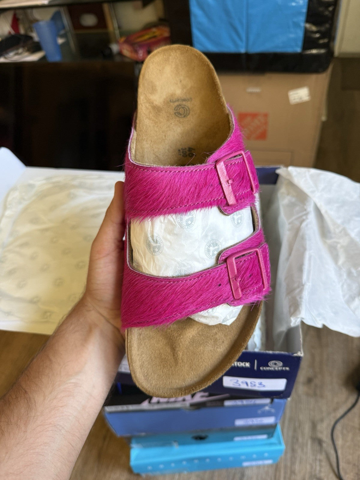 Size 13 - Birkenstock Arizona Hairy Sandal Hyper Pink Concepts (46EU)
